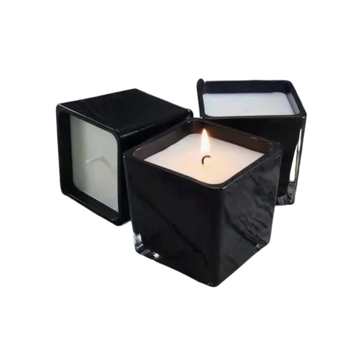 Pot carré en verre noir
